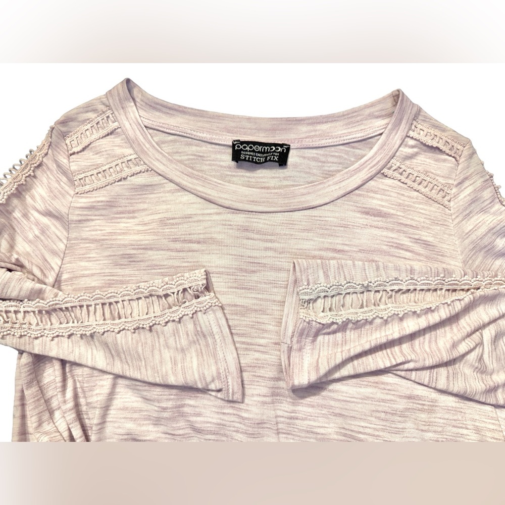 Papermoon Lavender Heather Long Sleeve Tee With Lace Cutout Sleeves - Picture 3 of 6